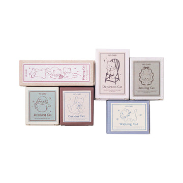 Wooden Rubber Stamps Cat Set 3 Kawaii Scrapbooking Journaling Daydream Walking Smiling