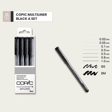 Copic Multiliner Waterproof Fineliner Pen Set Pigment Ink Black Sepia Brown Warm Gray