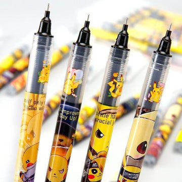 Pikachu Anime Gel Pen Set 6 Pack 0.5mm Fine Tip Quick Dry Large Capacity Rollerball