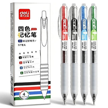 Deli 4-Colour Retractable Gel Pen Set Fast-Dry ST Tip Multicolour Note-Taking