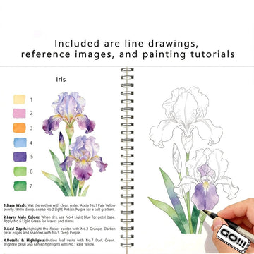 Watercolor Workbook for Beginners Flower Painting Book 100% Cotton Paper Spiral Bound