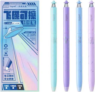 LOPET 4Pcs Galaxy Erasable Twist Gel Pens 0.5mm Black Blue Ink