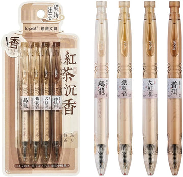 LOPET Black Tea Scented Twist Gel Pens 4-Pack with transparent coloured barrels