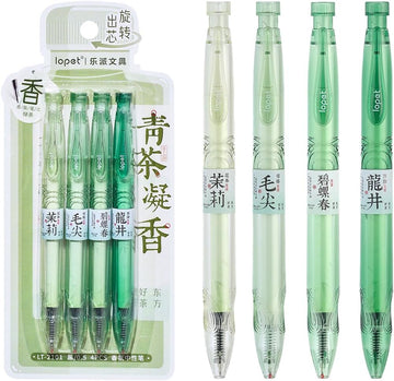 LOPET Green Tea Scented Twist Gel Pens 4-Pack with transparent coloured barrels