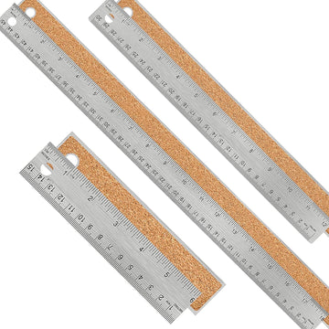 3PCS Stainless Steel Metal Ruler with Cork Backing 6 12 18 Inch