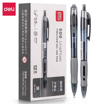 DELI S08 Gel Ink Pens Extra Fine 0.5mm 12 Pack Black Red Blue