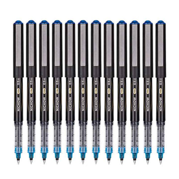 DELI Black Blue Red Liquid Ink Rollerball Pens 0.5mm Needle Tip 12 Pack