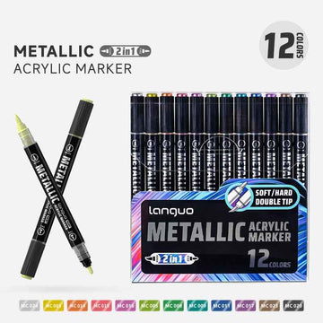 LANGUO Metallic Acrylic Paint Markers Fine Brush Tip 12 24 48 Colors