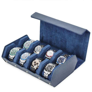 Genuine Leather Hexagon 8-Watches Roll Case