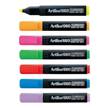 Artline EK-660 Fluorescent Highlighters 7 Colors 1.0-4.0mm Chisel Tip
