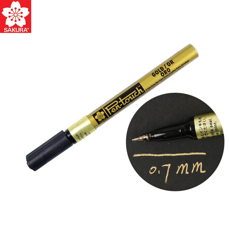Sakura Pen-Touch Paint Marker 0.7/1.0/2.0mm Metallic Gold Color,4 Pack Extra Fine 0.7mm