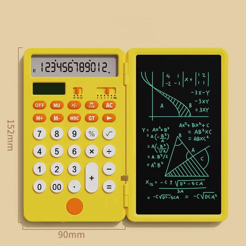Calculator with LCD Writing Tablet Rechargeable and Solar Power Yellow