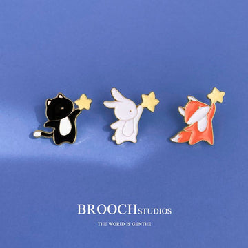 Adorable Star-Plucking Bunny Brooch | Festive Enamel Pin!