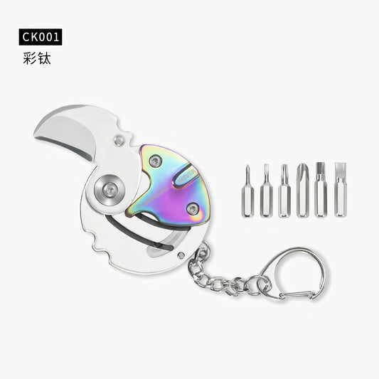 Titanium EDC Keychain with Folding Knife & Tool Kit