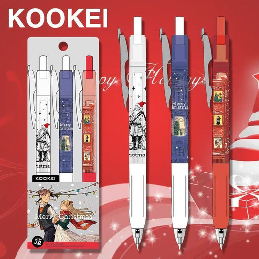 Kookei Christmas Gel Pen Set - 3 Festive 0.5mm Pens, Ins Style