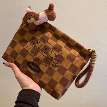 Vintage Plaid Large Capacity Travel Makeup Bag Organizer