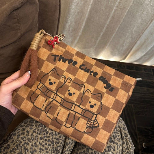 Vintage Plaid Large Capacity Travel Makeup Bag Organizer
