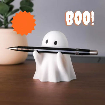 Cute Ghost Pen Holder with Glittery Eyes - Fun Desk Organiser & Halloween Decoration Gift