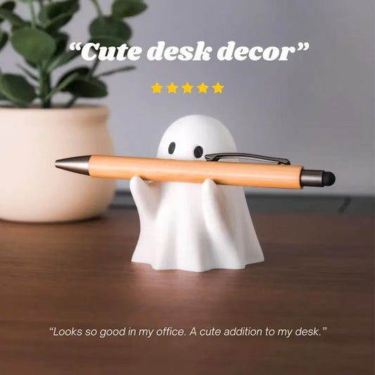Cute Ghost Pen Holder with Glittery Eyes - Fun Desk Organiser & Halloween Decoration Gift