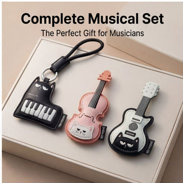 Musical Cat Symphony: Premium Leather Keychain Collection
