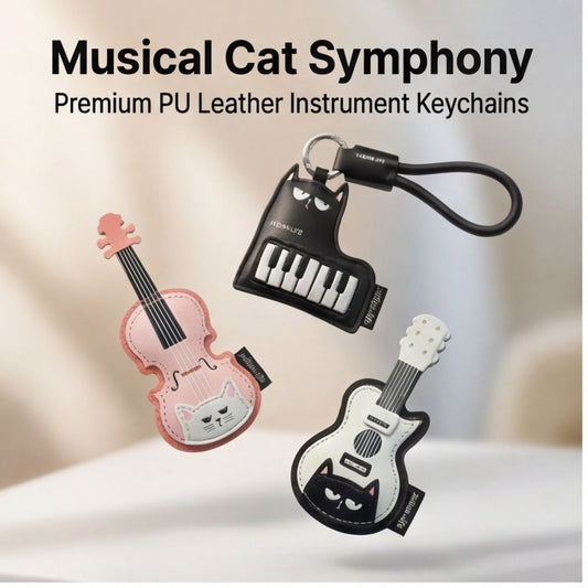 Musical Cat Symphony: Premium Leather Keychain Collection