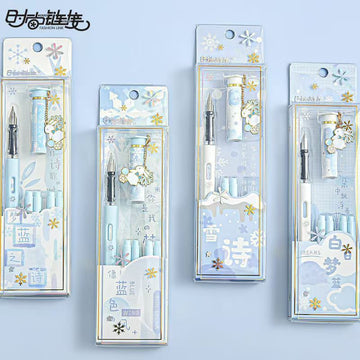 Qingxueshi Snowflake Rabbit Pendant Fountain Pen Gift Set – Elegant Fashion Writing Set