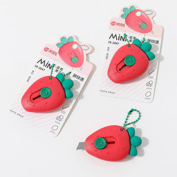 Cute Strawberry Mini Craft Knife Set of 3 – Portable Pocket Cutter, Paper Trimmer & Letter Opener for Girls, Desk Stationery