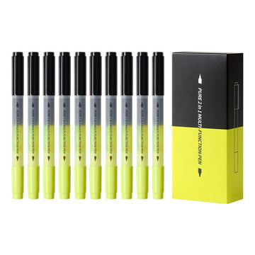 KACO 2-in-1 Rollerball & Highlighter Pen | 0.5mm Black Ink + Yellow Highlight | Pack of 3 or 10