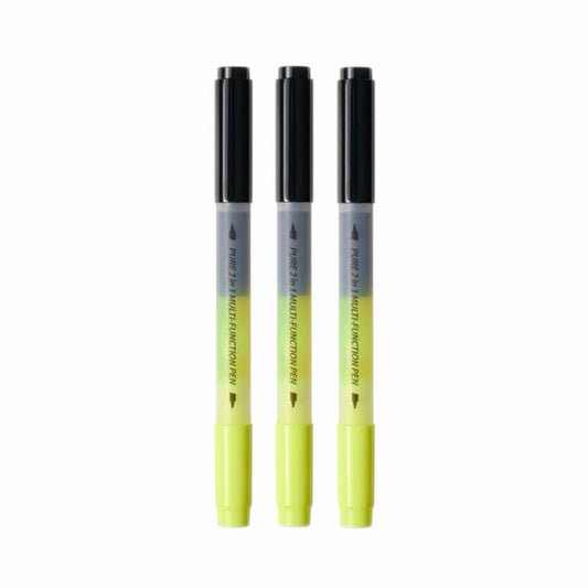 KACO 2-in-1 Rollerball & Highlighter Pen | 0.5mm Black Ink + Yellow Highlight | Pack of 3 or 10