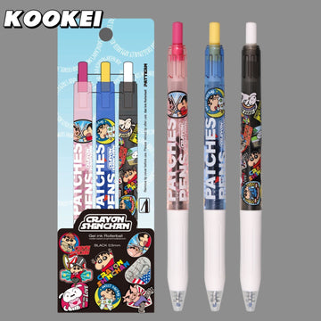 KOOKEI Crayon Shin-Chan Limited Edition Retractable Gel Pen Set | Pyjama Party Collection | 3-Pack 0.5mm Black Ink
