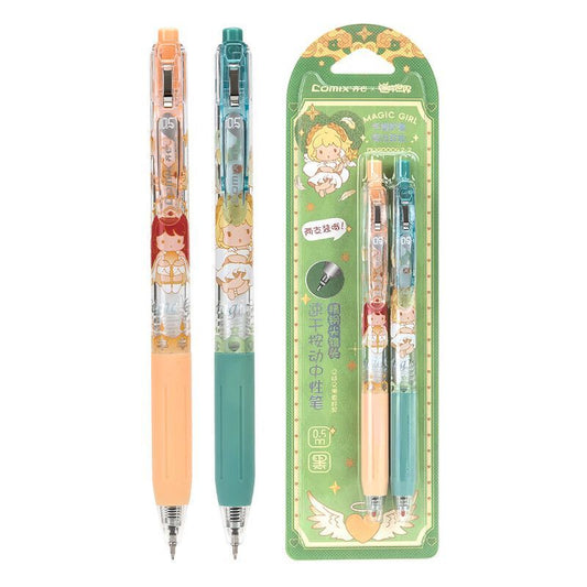Comix Magic Girl Gel Pen Set | Cute Anime Character Press Retractable Pens 0.5mm Black Ink | Kawaii Stationery Gift