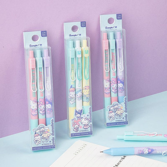 Sanrio Characters Retractable Gel Pen Set | 0.5mm Black Ink | Kuromi My Melody Cinnamoroll
