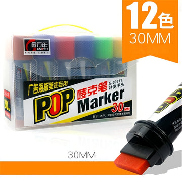 Knowii POP Marker Pens 12 Colours Wide Chisel Tip – Waterproof Art & Poster Markers