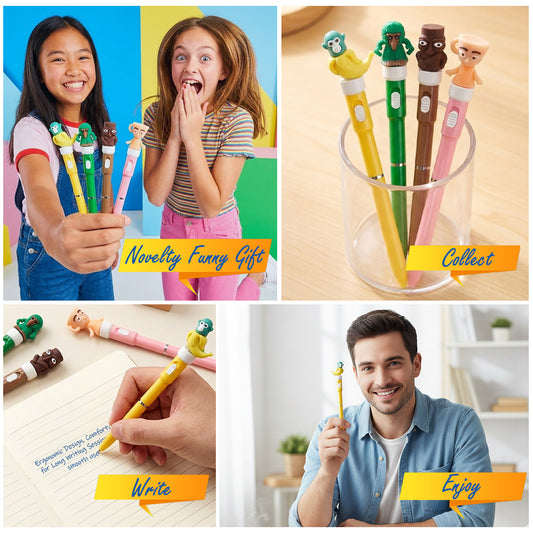Erasable Gel Pen Set for Kids – 4 Pack Novelty Spinning LED Light Pens, 0.7mm Blue Ink, Fast Dry, Smooth Writing, Fun Character Tops – Perfect School & Gift Stationery