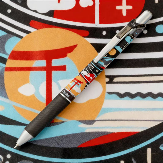 Pentel EnerGel BLN75 Japan Limited Edition Gel Pen | NATURE Koi Fish & Torii Design | 0.5mm Black Ink | Pack of 3