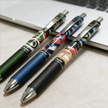 Pentel EnerGel BLN75 Japan Limited Edition Gel Pen | NATURE Koi Fish & Torii Design | 0.5mm Black Ink | Pack of 3