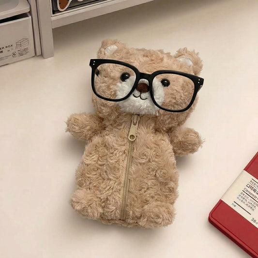 Cute Plush Teddy Bear Pencil Case | Kawaii Japanese Style Fluffy Stuffed Bear Pen Pouch