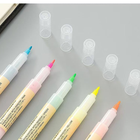 MUJI Double-Ended Highlighter Pens | Set of 5 Pastel Colours | Fine & Chisel Tip | Bullet Journal & Study Markers