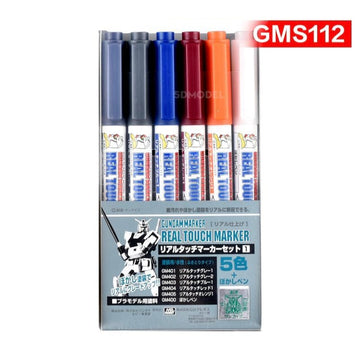 Mr. Hobby Gundam Marker Real Touch Marker Set 1 GMS-112 | Water-Based 5-Colour Weathering & Shadow Markers for Gunpla