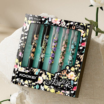 Kookei French Floral Scented Gel Pen Set | 0.5mm Retractable | 5-Piece Gift Box