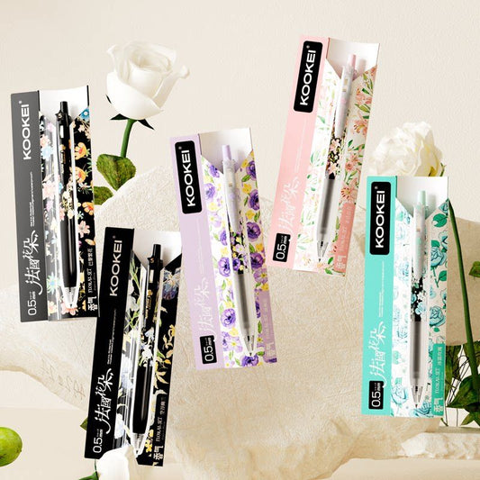 Kookei French Floral Scented Gel Pen Set | 0.5mm Retractable | 5-Piece Gift Box