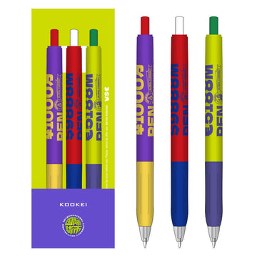 Kookei Global Currency Gel Pen Set | Colour Block 0.5mm Fine Tip | Pack of 3