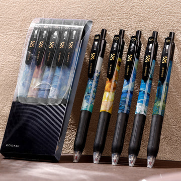 KOOKEI Van Gogh Limited Edition Gel Pen Set | Black Ink 0.5mm | 5-Piece Art Collection