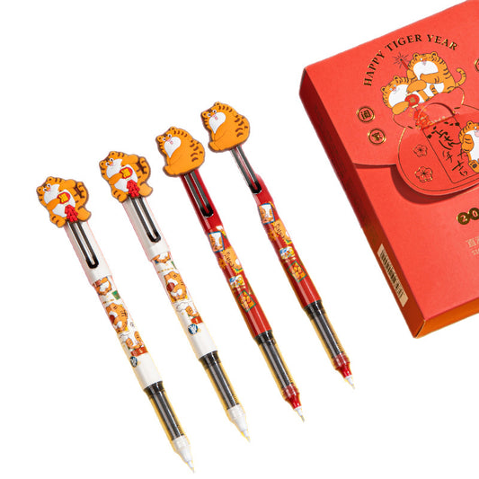Deli S1630 Cartoon Tiger Gel Pen Set | 12 Pack Kawaii Rollerball Pens 0.5mm Black Ink
