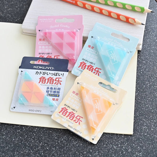 KOKUYO Pastel Cookie Triangle Eraser Set of 4 | Japanese Art Eraser for Students, Sketching & Highlight Drawing