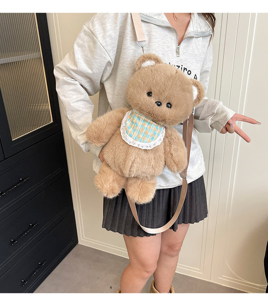 Cute Teddy Bear Plush Backpack for Women – Kawaii Fluffy Crossbody Shoulder Bag Autumn Winter