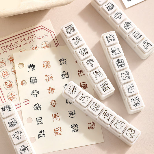 Xinmi 6 in 1 Cute Kawaii Cat Stamps Set Linkable Mini Neko Roller Seals for Bullet Journal Planner – Kawaii Stationery Scrapbooking Supplies Gift for Cat Lovers
