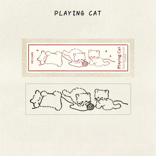 Wooden Rubber Stamps for Scrapbooking, Premium Beech Wood Cat Stamps Set of 3, Cute Animal Journaling Stamps (Daydream/Walking/Smiling), Kawaii DIY Craft Supplies for Planners & Card Making