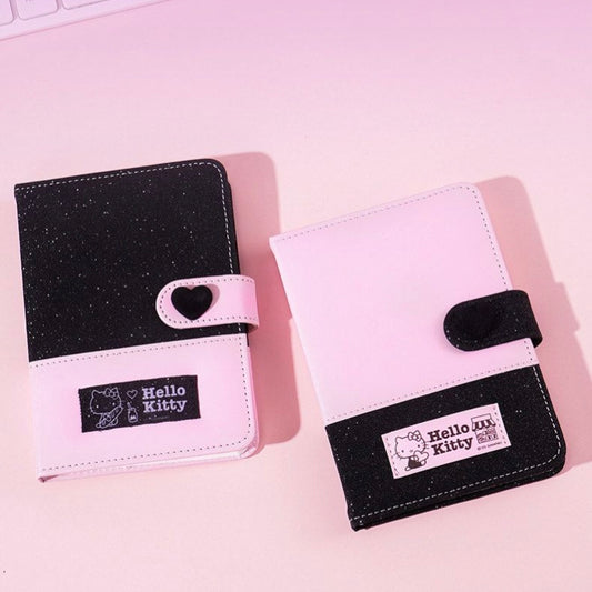 Hello Kitty A6 Magnetic Clasp Notebook Journal – Kawaii Pink Black Glitter PU Leather Planner Diary for Girls