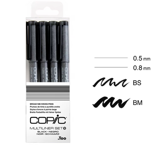 Copic Multiliner Waterproof Fineliner Pen Set – Pigment Ink Drawing Pens for Manga, Architecture & Technical Illustration | Black, Sepia, Brown, Warm Gray